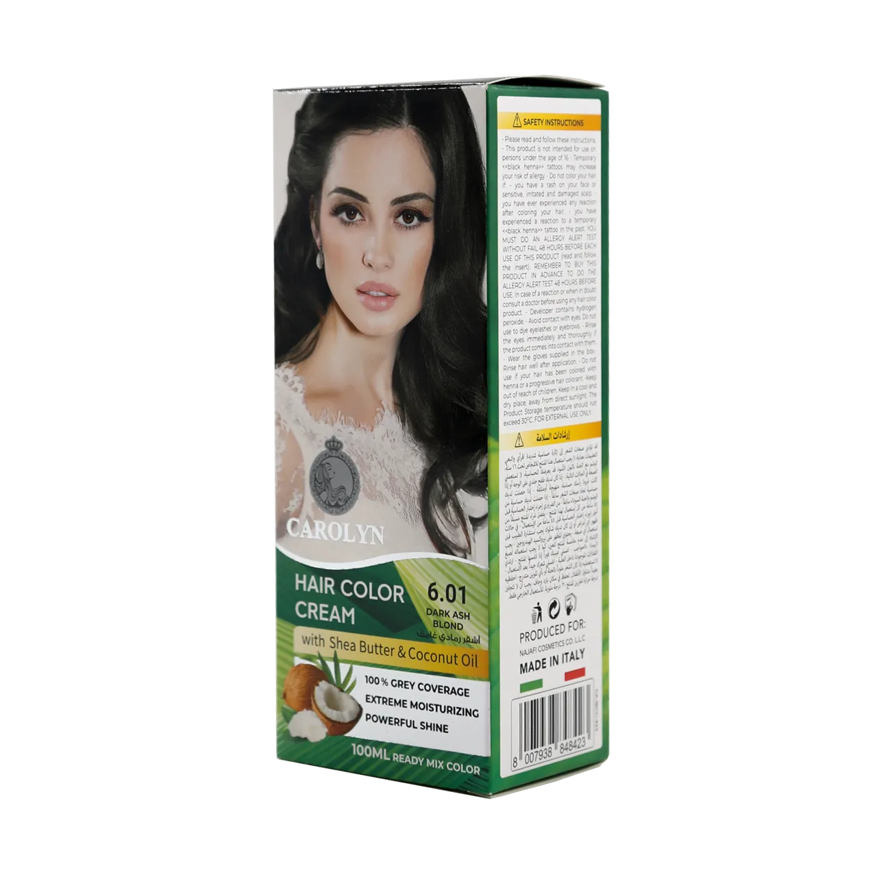 Carolyn Hair Color Cream Kit with Shea Butter & Coconut Oil 6.01 Dark Ash Blond