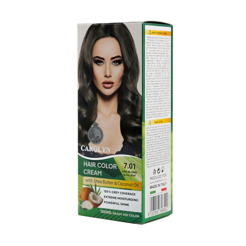 Carolyn Hair Color Cream Kit with Shea Butter & Coconut Oil 7.01 Ash Blond
