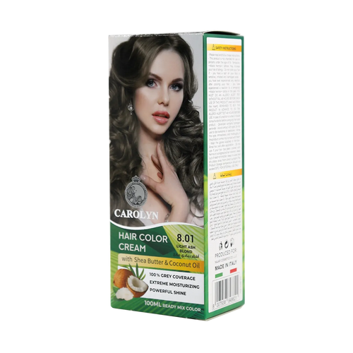 Carolyn Hair Color Cream Kit with Shea Butter & Coconut Oil 8.01 Light Ash Blond