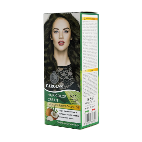 Carolyn Hair Color Cream Kit with Shea Butter & Coconut Oil 6.11 Dark Olive Blond