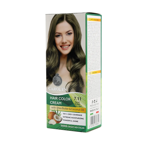 Carolyn Hair Color Cream Kit with Shea Butter & Coconut Oil 7.11 Olive Blond