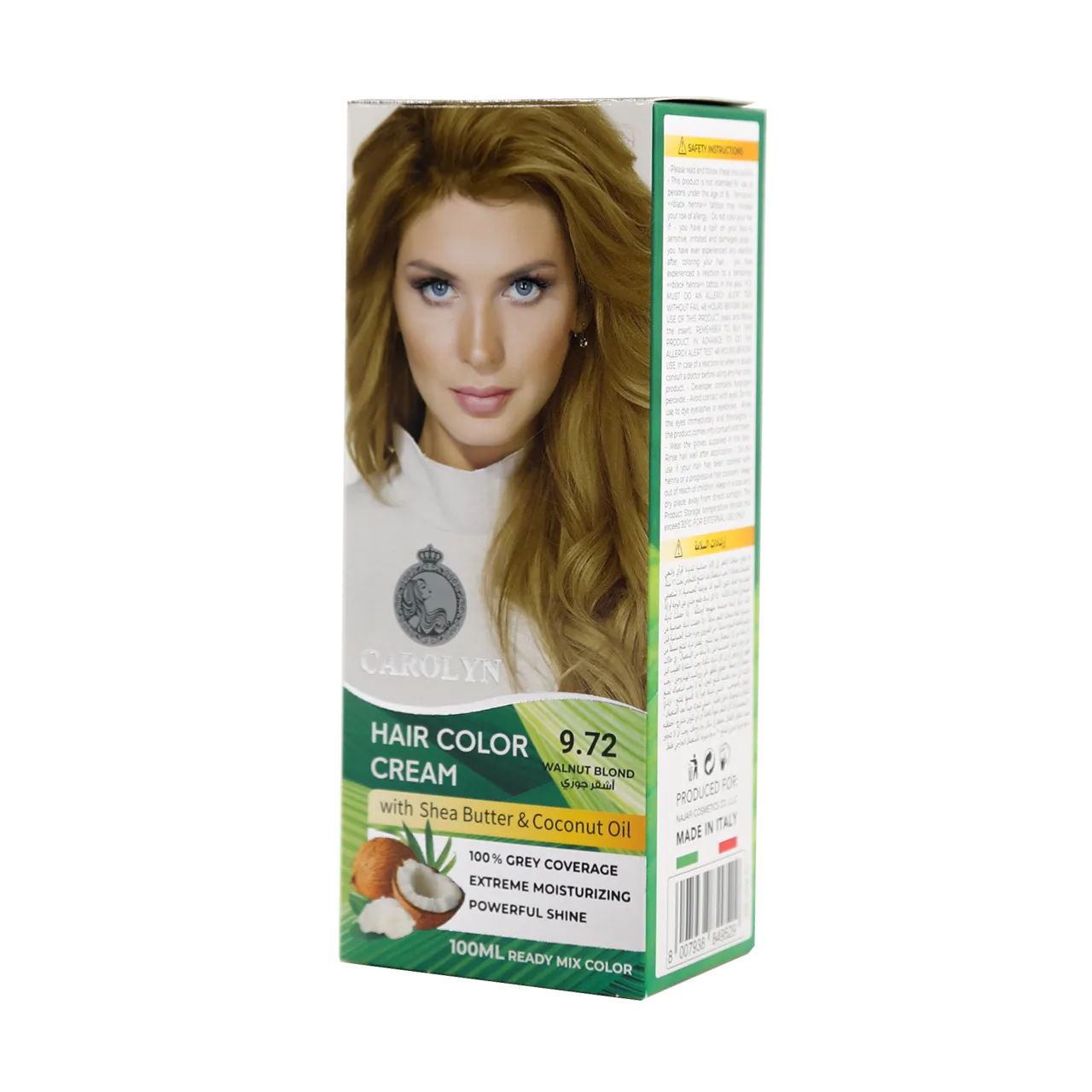 Carolyn Hair Color Cream Kit with Shea Butter & Coconut Oil 9.72 Walnut Blond