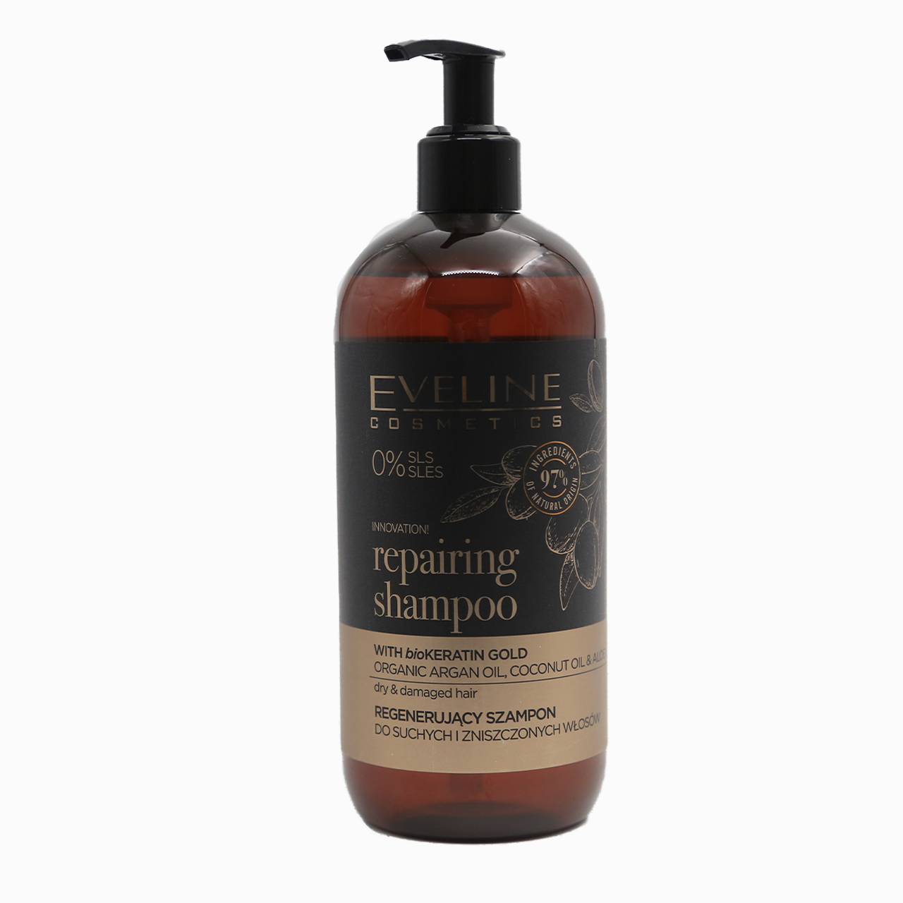 175-5903416032410-Eveline Cosmetics Repairing Shampoo with Bio Keratin Gold, Organic Argan Oil, Coconut Oil & Aloe Vera 500ml